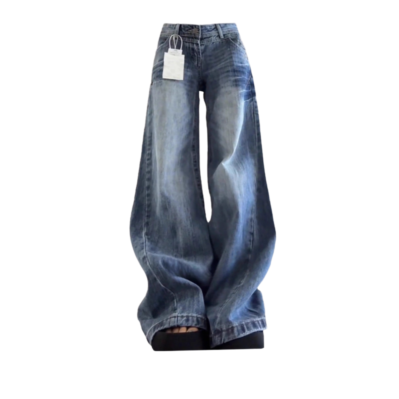 Washed Low-Waist Wide Denim Jeans