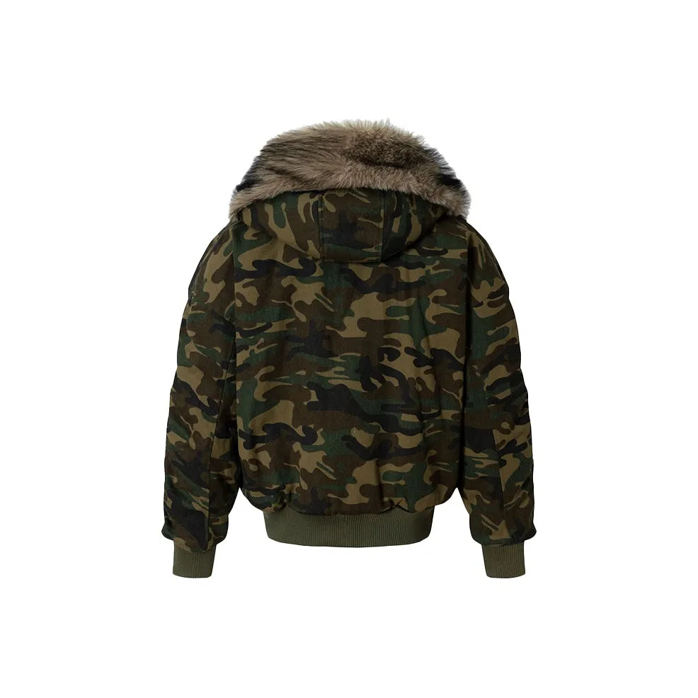 Camo Fur-Collar Bomber Jacket