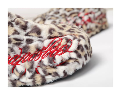 Leopard Faux-Leather Winter Slippers
