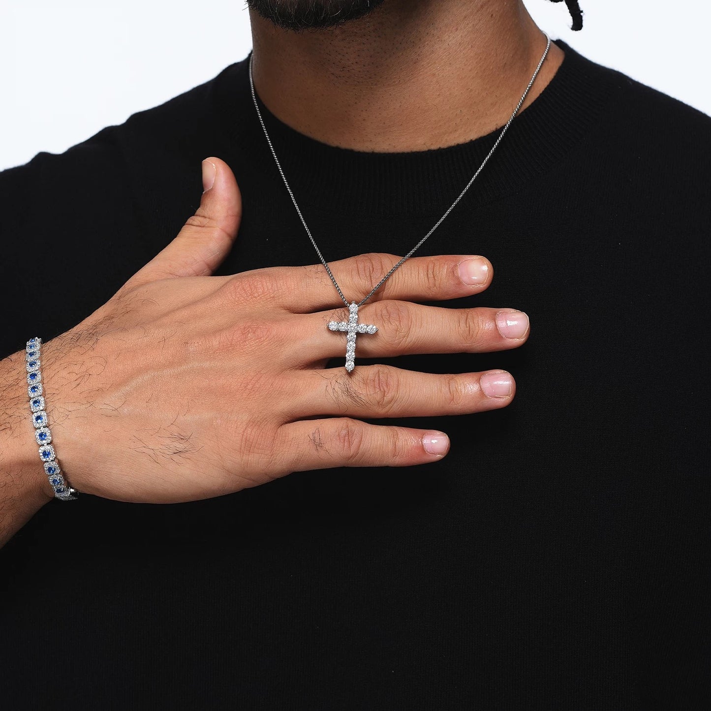 Moissanite Silver Cross Pendant Necklace