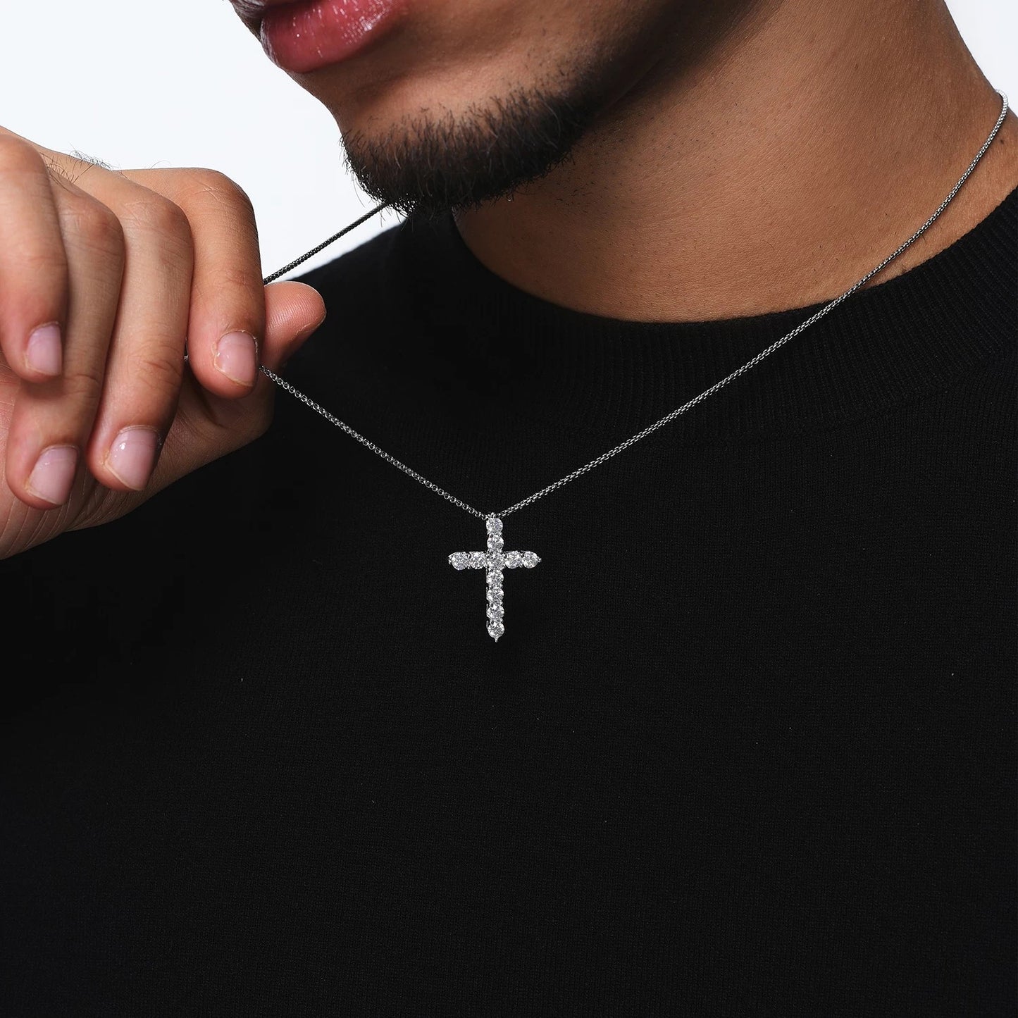 Moissanite Silver Cross Pendant Necklace