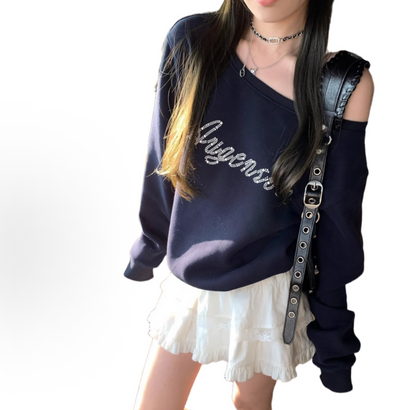 Off-Shoulder Rhinestone Sweater