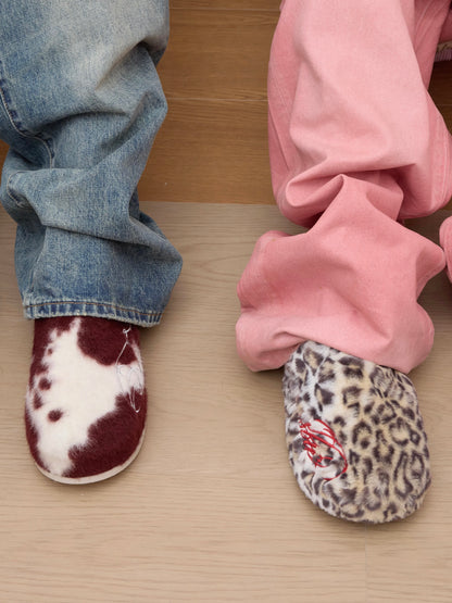 Leopard Faux-Leather Winter Slippers