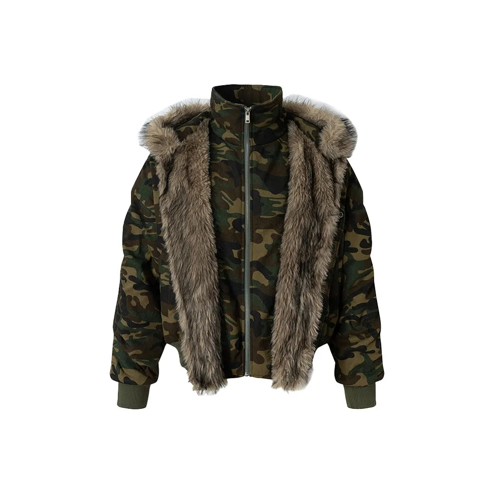 Camo Fur-Collar Bomber Jacket