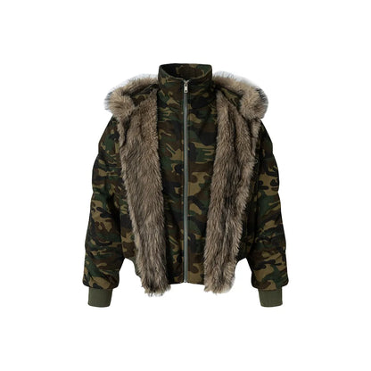Camo Fur-Collar Bomber Jacket