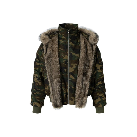 Camo Fur-Collar Bomber Jacket